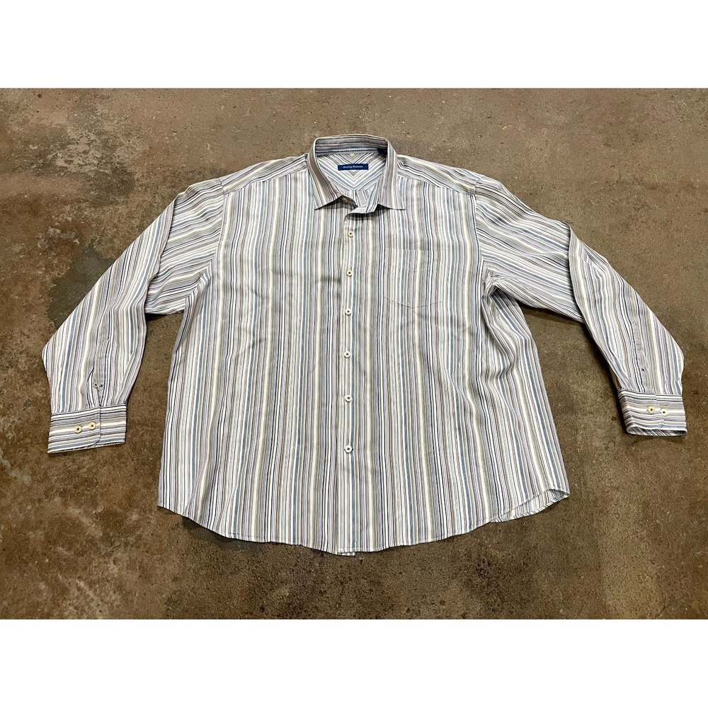 Tommy Bahama Shirt Mens 2XL Multicolor‎ Hawaiian Striped Silk Long Sleeve Casual